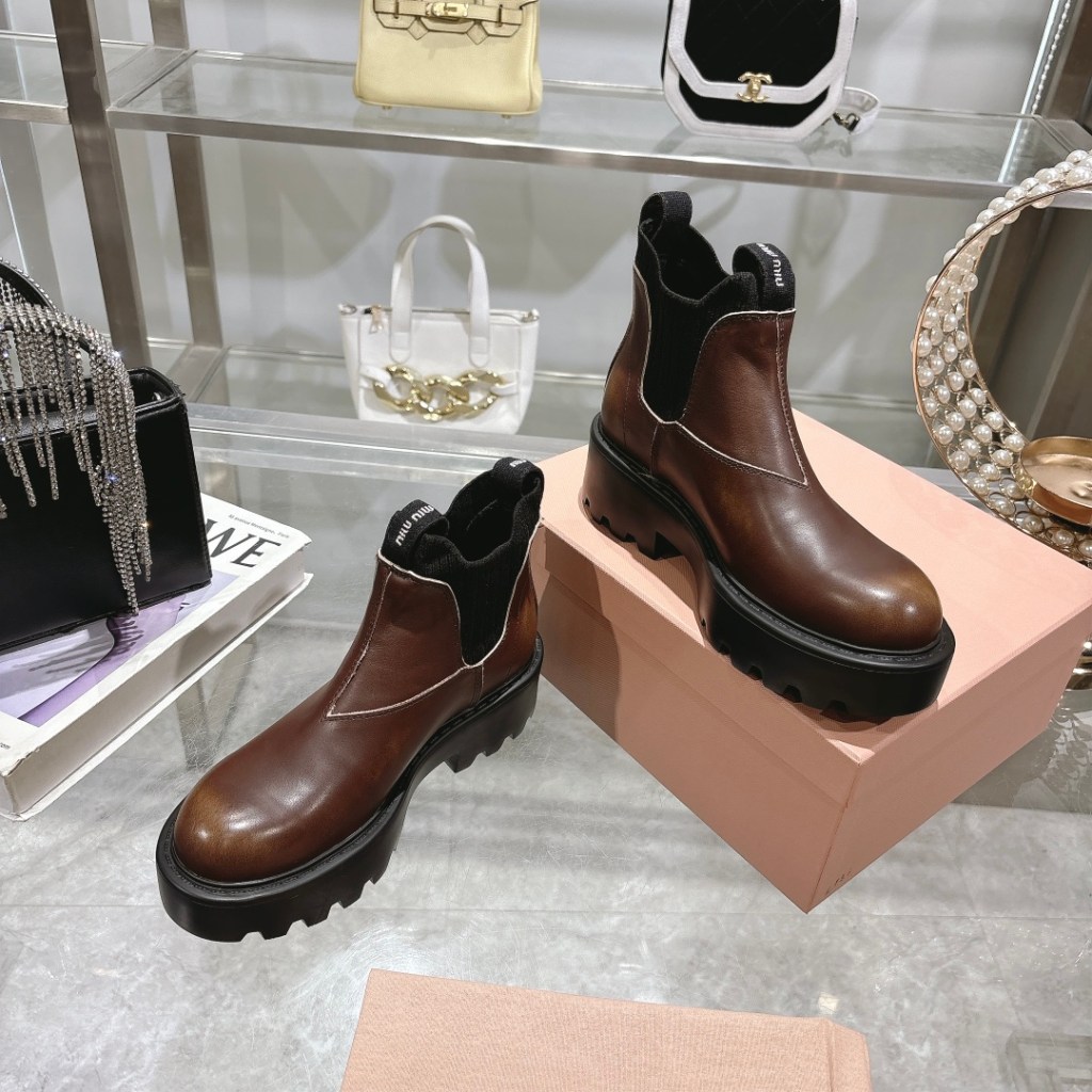 Miu Miu Brown Leather Chelsea Boots