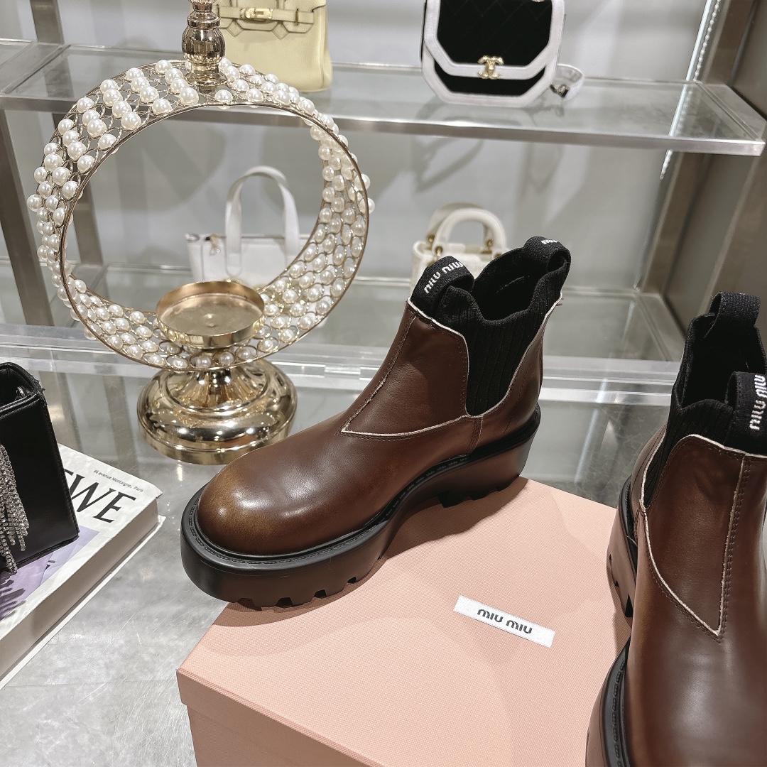 Miu Miu Brown Leather Chelsea Boots - Image 6