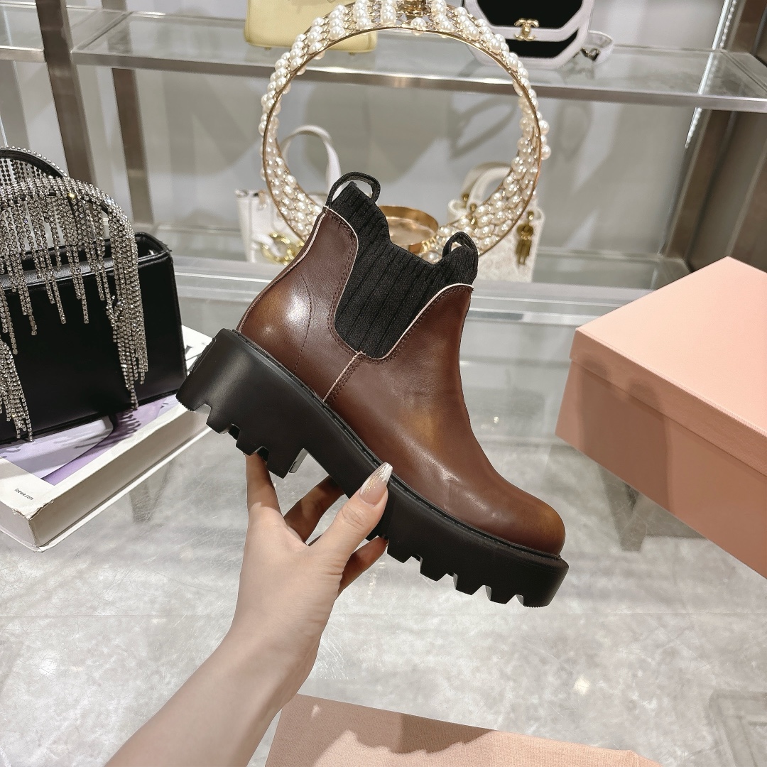 Miu Miu Brown Leather Chelsea Boots - Image 5