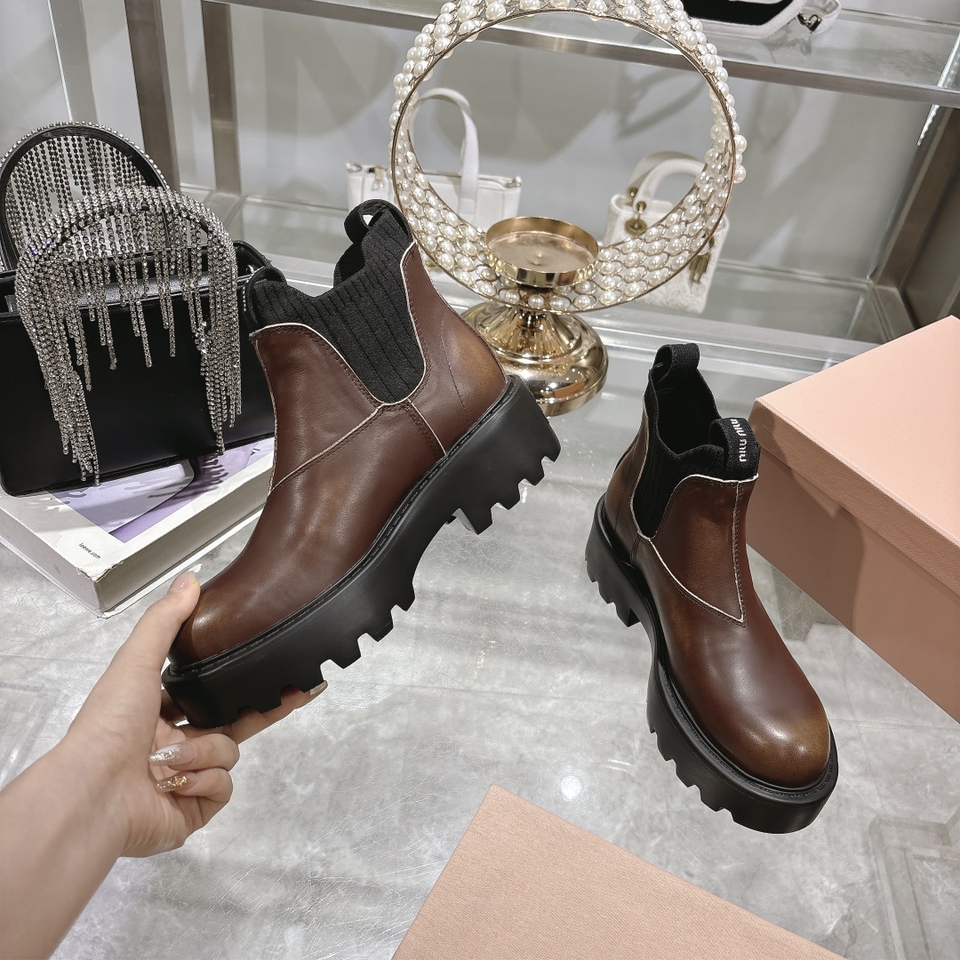 Miu Miu Brown Leather Chelsea Boots - Image 4