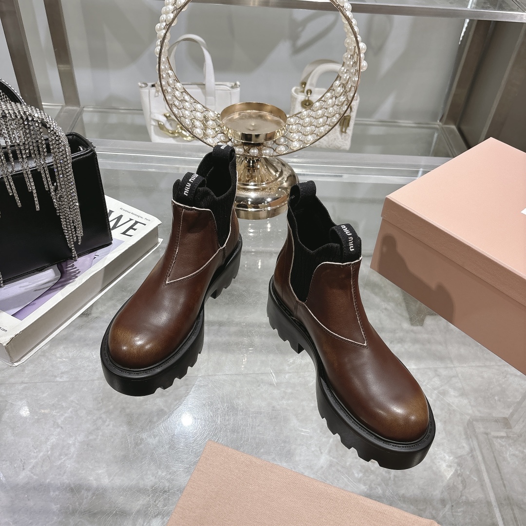 Miu Miu Brown Leather Chelsea Boots - Image 3