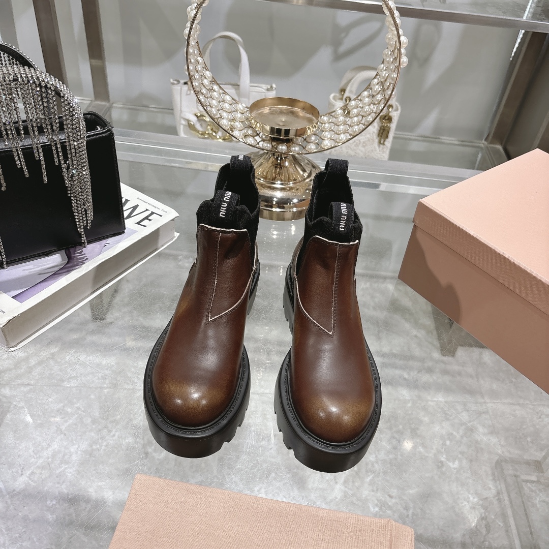 Miu Miu Brown Leather Chelsea Boots - Image 2