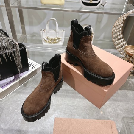 Miu Miu Brown Suede Chelsea Utility Boots