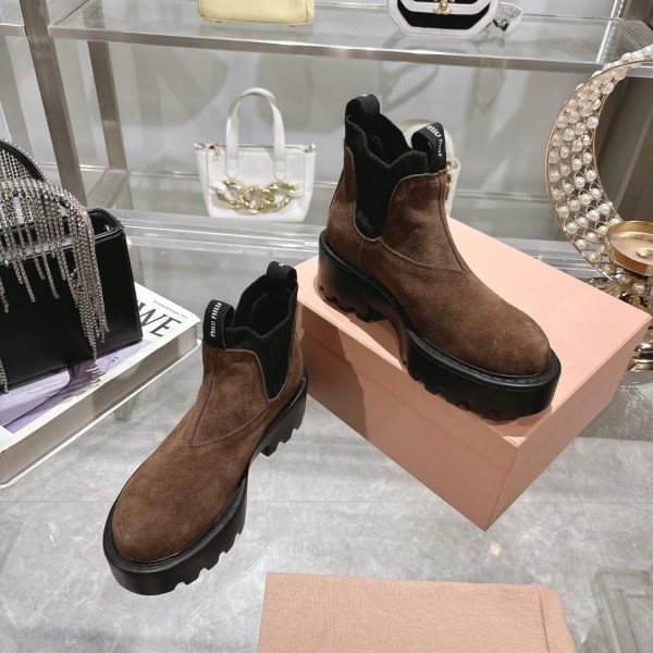 Miu Miu Brown Suede Chelsea Utility Boots