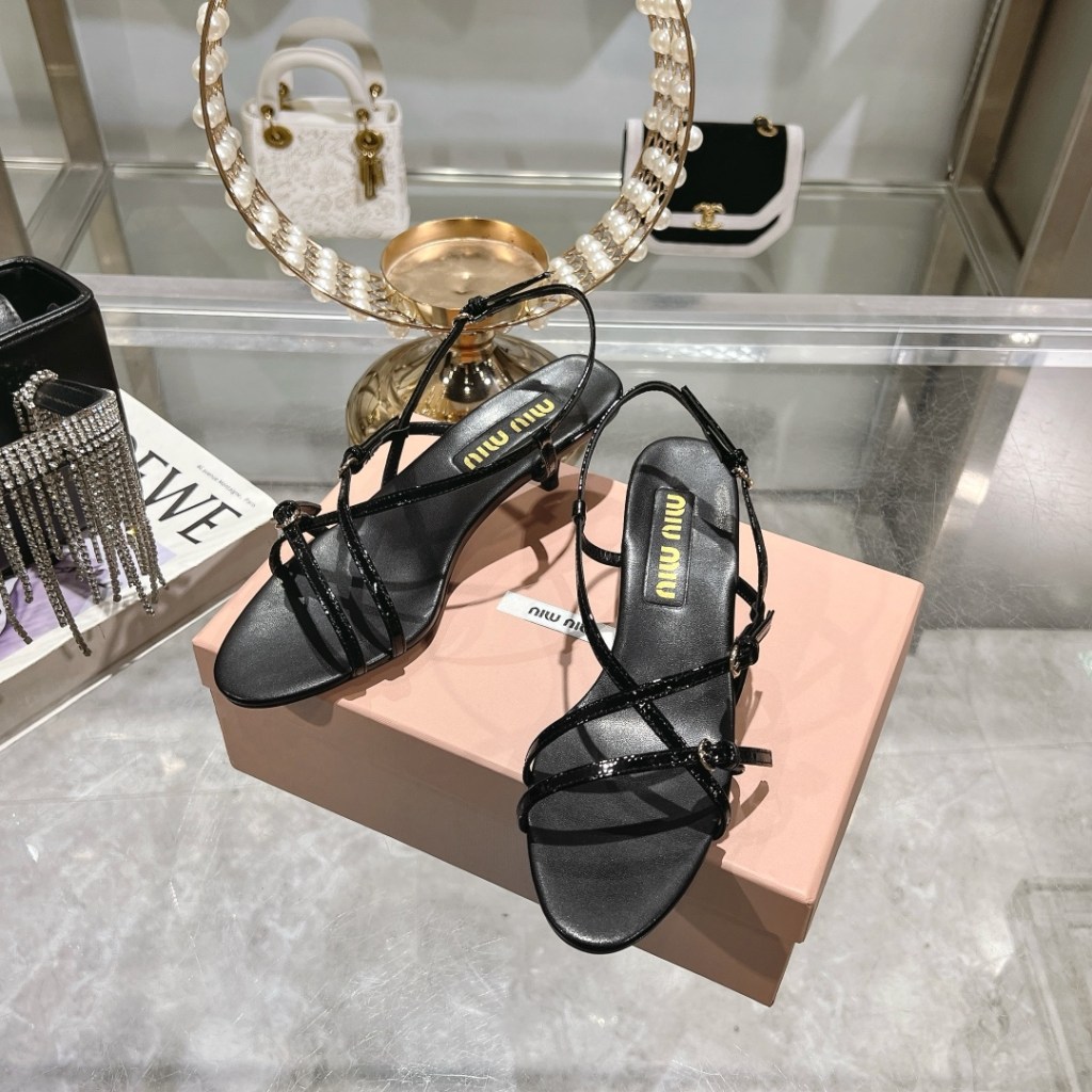 Miu Miu Women's Black Patent Leather Slingbacks Sandals