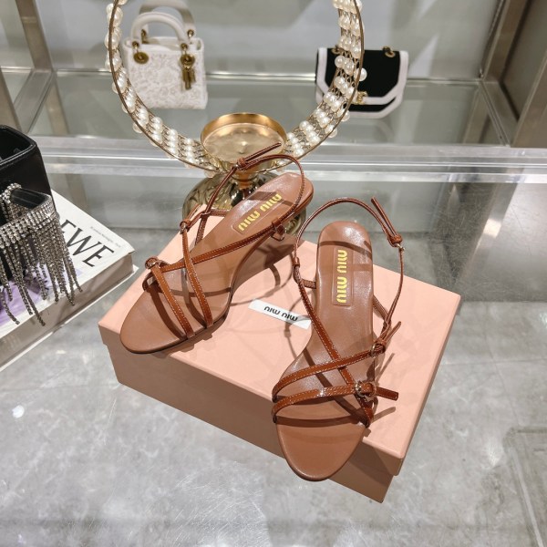 Miu Miu Women's Brown Patent Leather Slingbacks Sandals