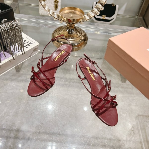 Miu Miu Women's Burgundy Patent Leather Slingbacks Sandals