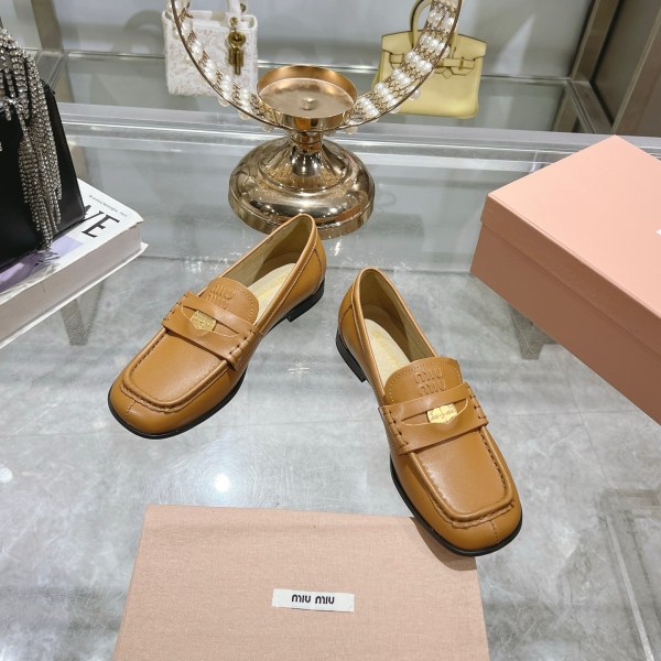 Miu Miu Coin Detail Beige Loafers