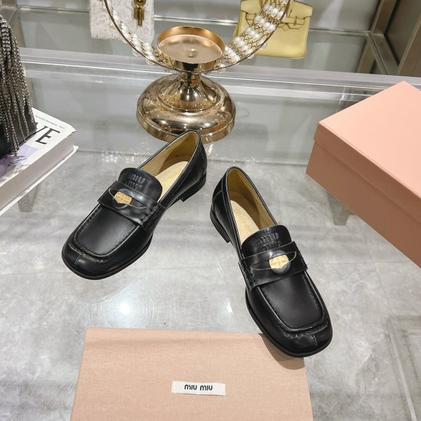 Miu Miu Coin Detail Black Loafers