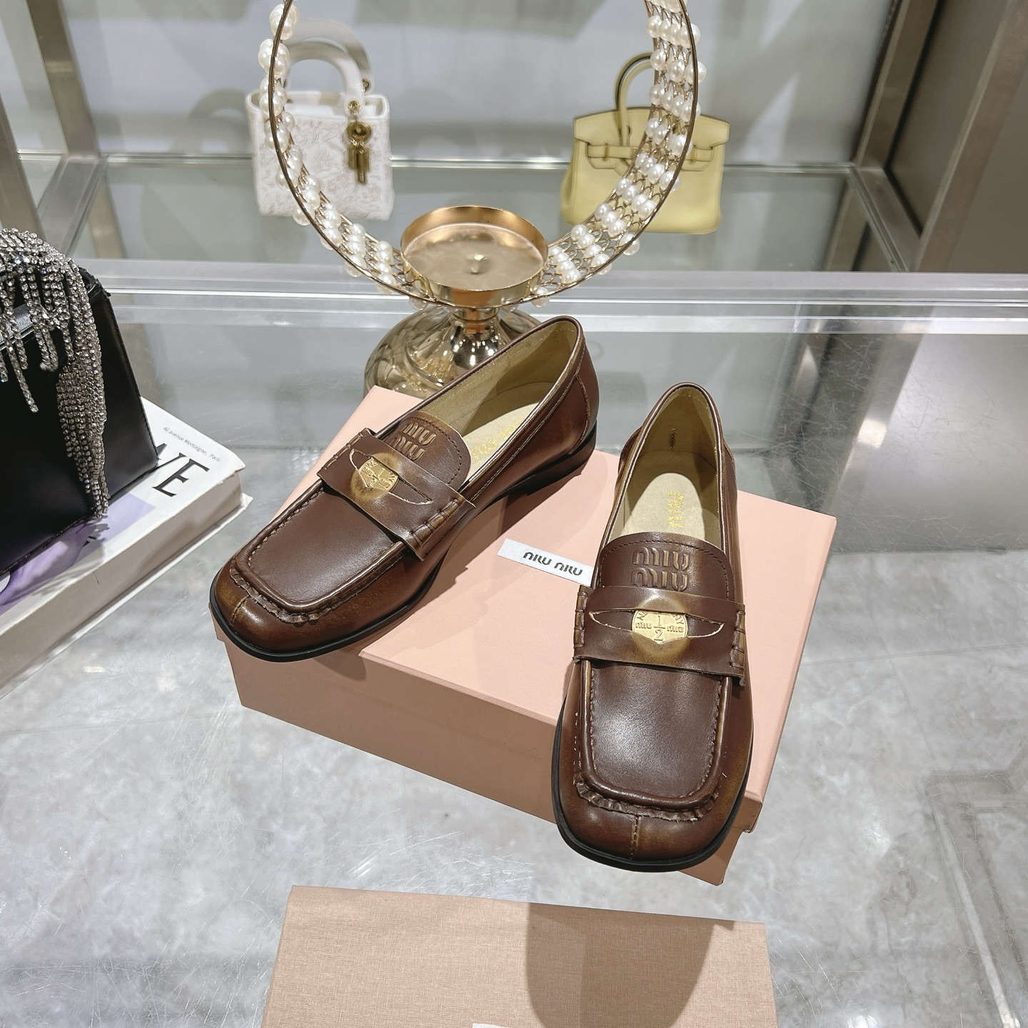 Miu Miu Coin Detail Brown Loafers - Image 4