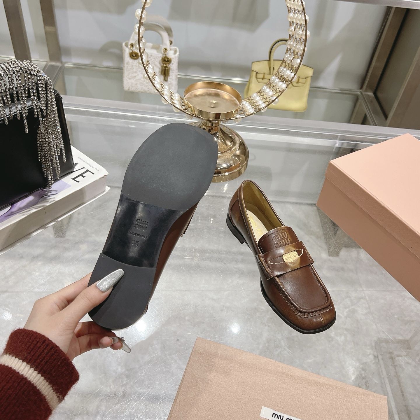 Miu Miu Coin Detail Brown Loafers - Image 2