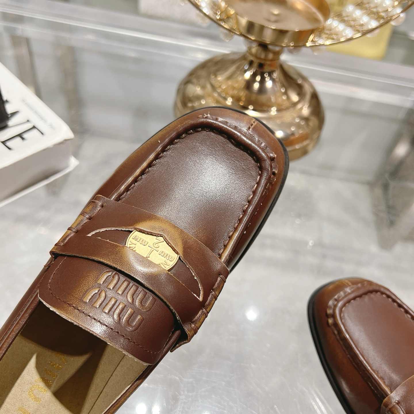 Miu Miu Coin Detail Brown Loafers - Image 3