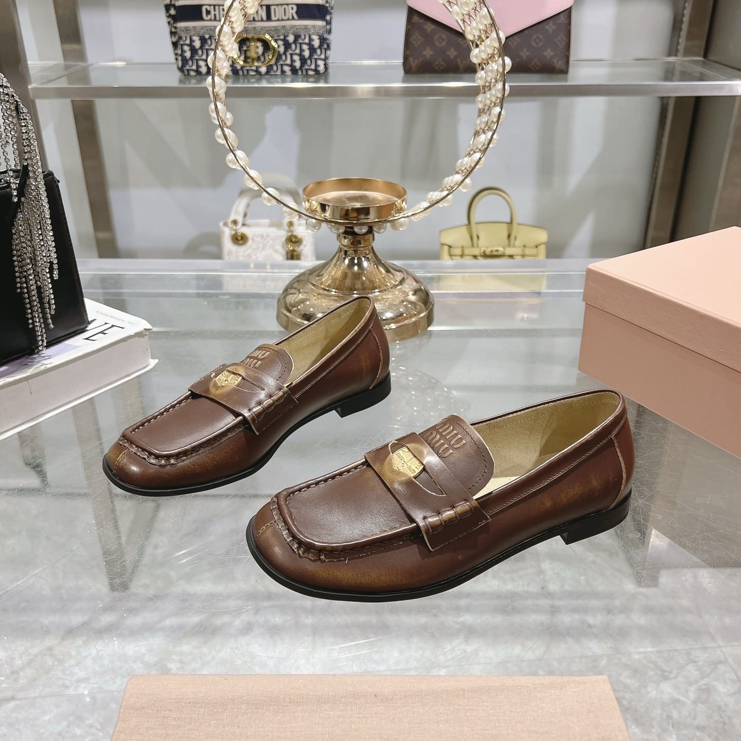 Miu Miu Coin Detail Brown Loafers - Image 8