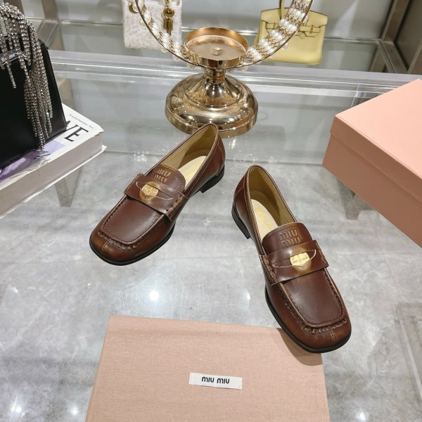 Miu Miu Coin Detail Brown Loafers