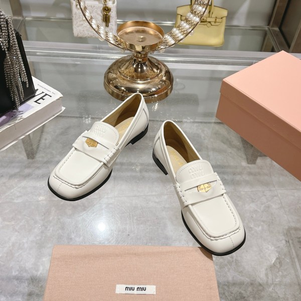 Miu Miu Coin Detail White Loafers