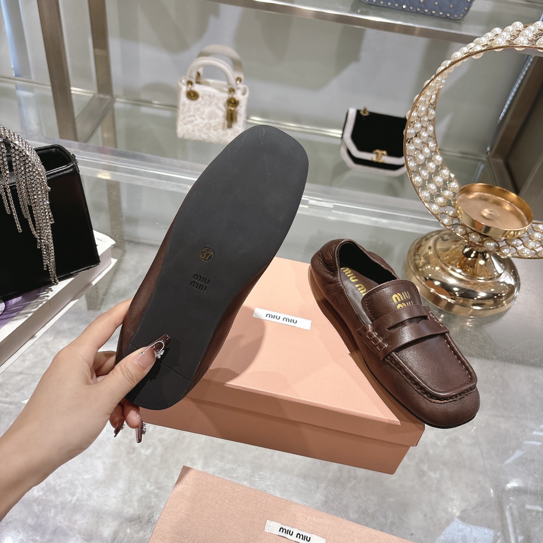 Miu Miu Nappa Brown Leather Loafers - Image 10