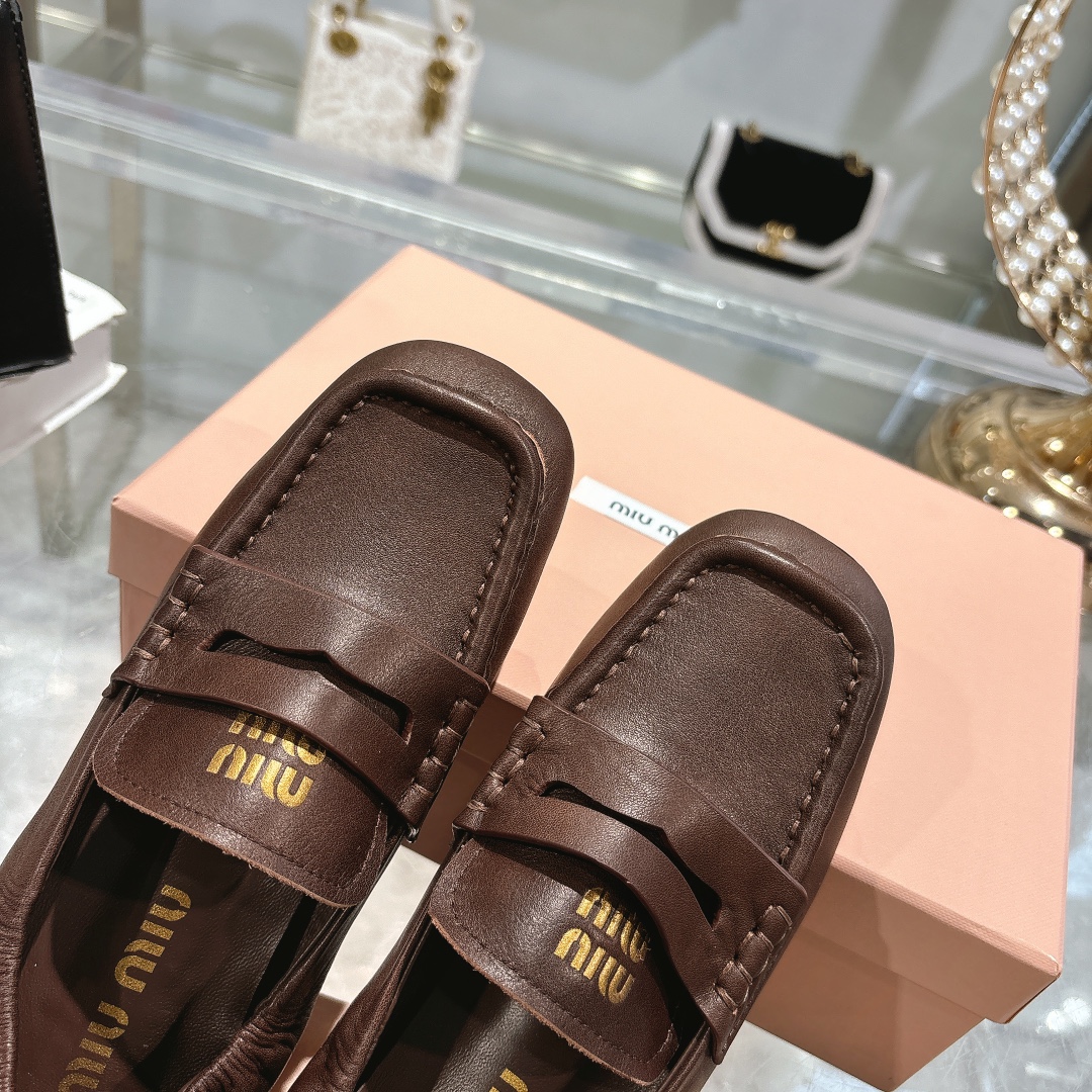 Miu Miu Nappa Brown Leather Loafers - Image 9