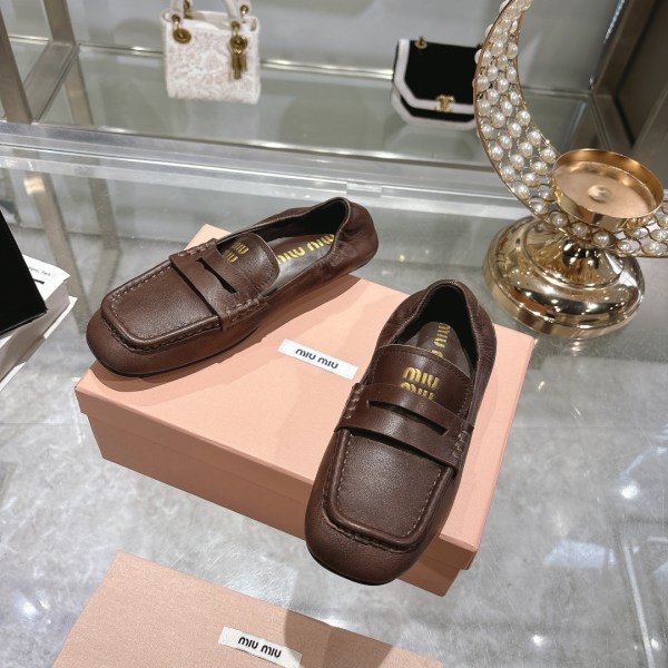 Miu Miu Nappa Brown Leather Loafers