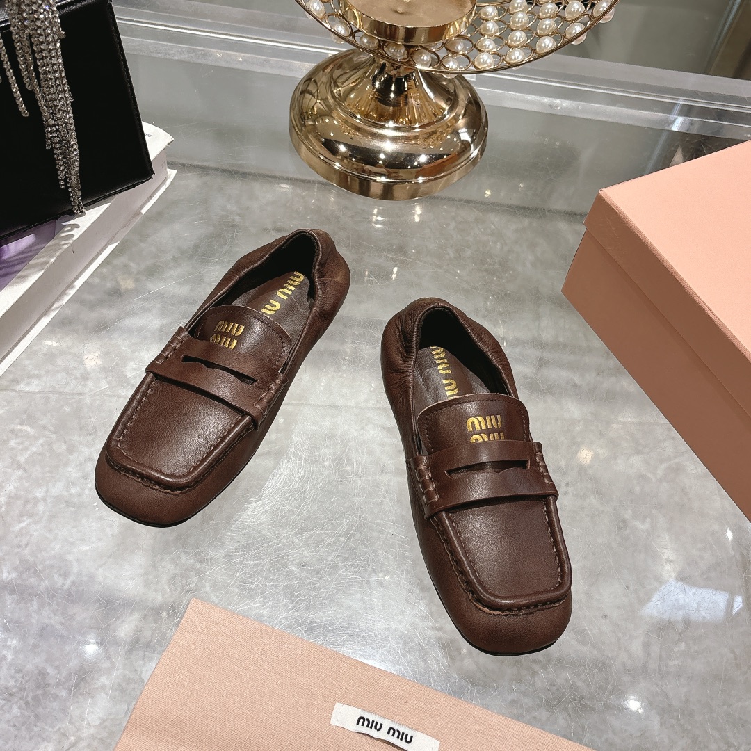 Miu Miu Nappa Brown Leather Loafers - Image 3