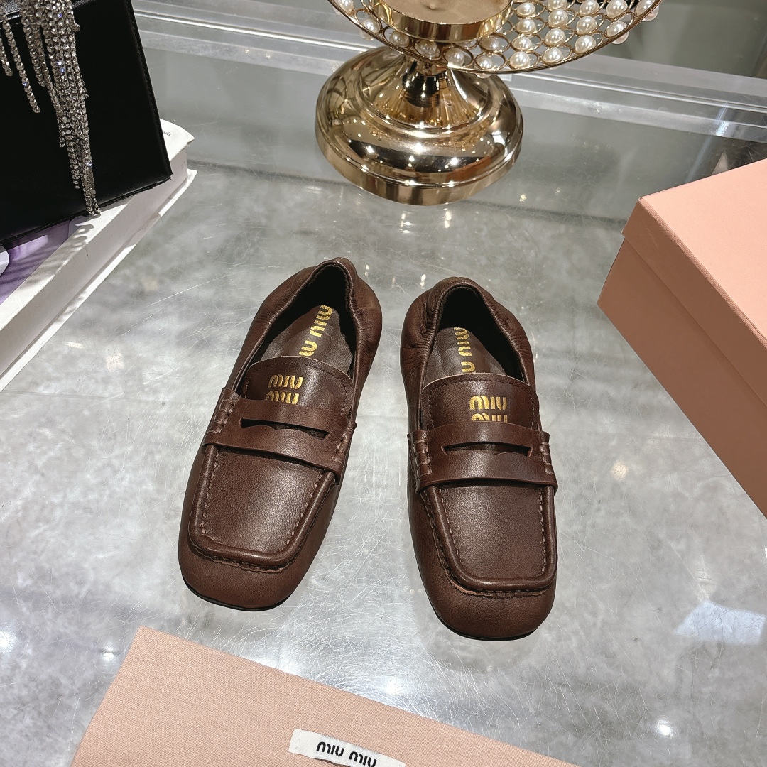 Miu Miu Nappa Brown Leather Loafers - Image 2