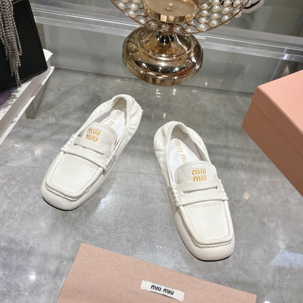 Miu Miu Nappa White Leather Loafers
