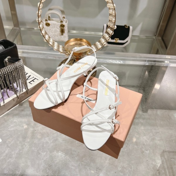 Miu Miu Women's White Patent Leather Slingbacks Sandals