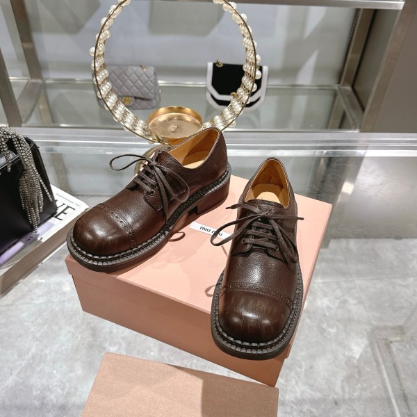 Miu Miu Brown Calf Leather Lace-Up Derby Shoes