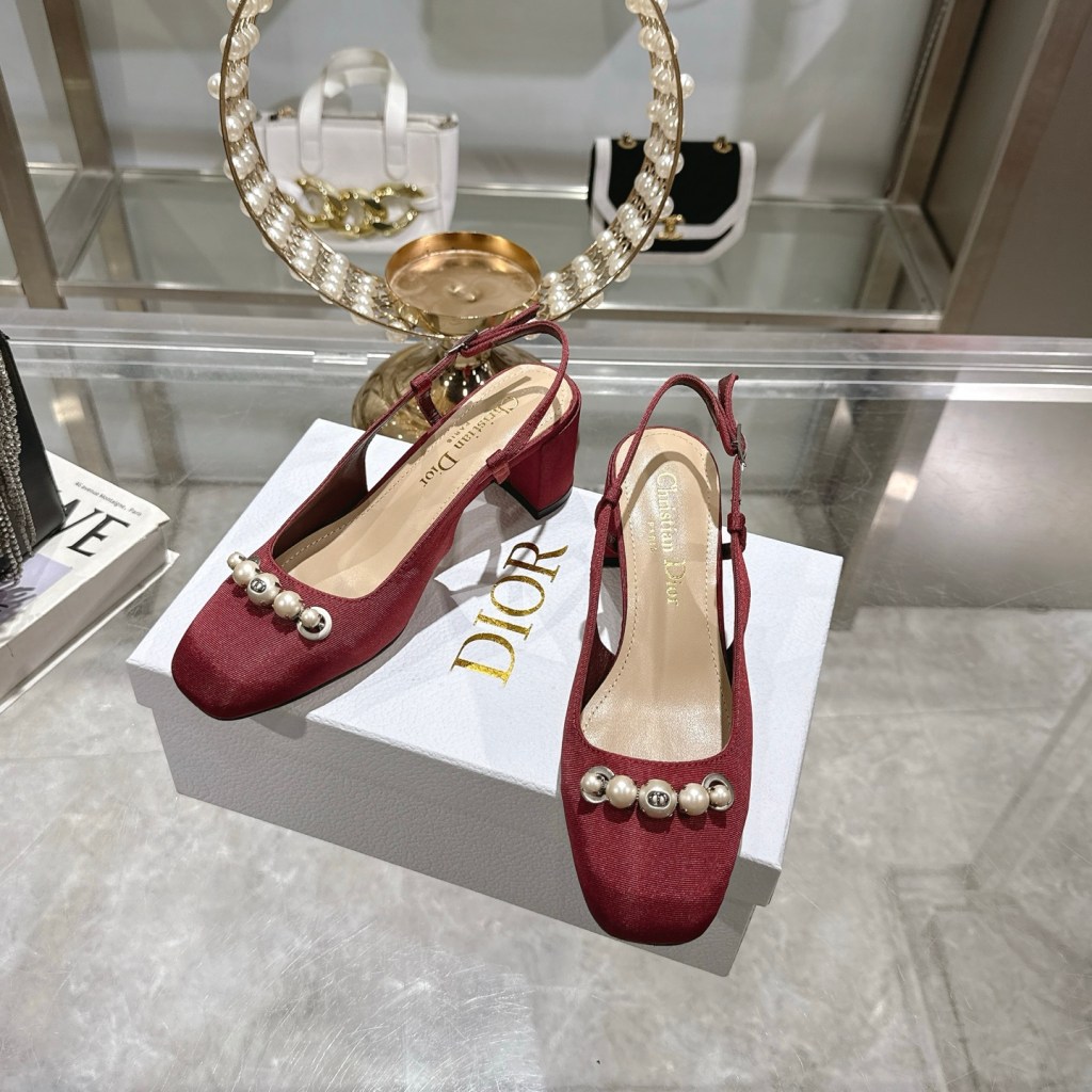 Dior J'Adior Burgundy with Pearl Embellishments Slingback Heels