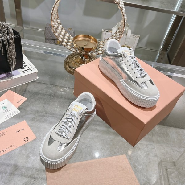Miu Miu Silver and White Color Scheme Platform Sneaker