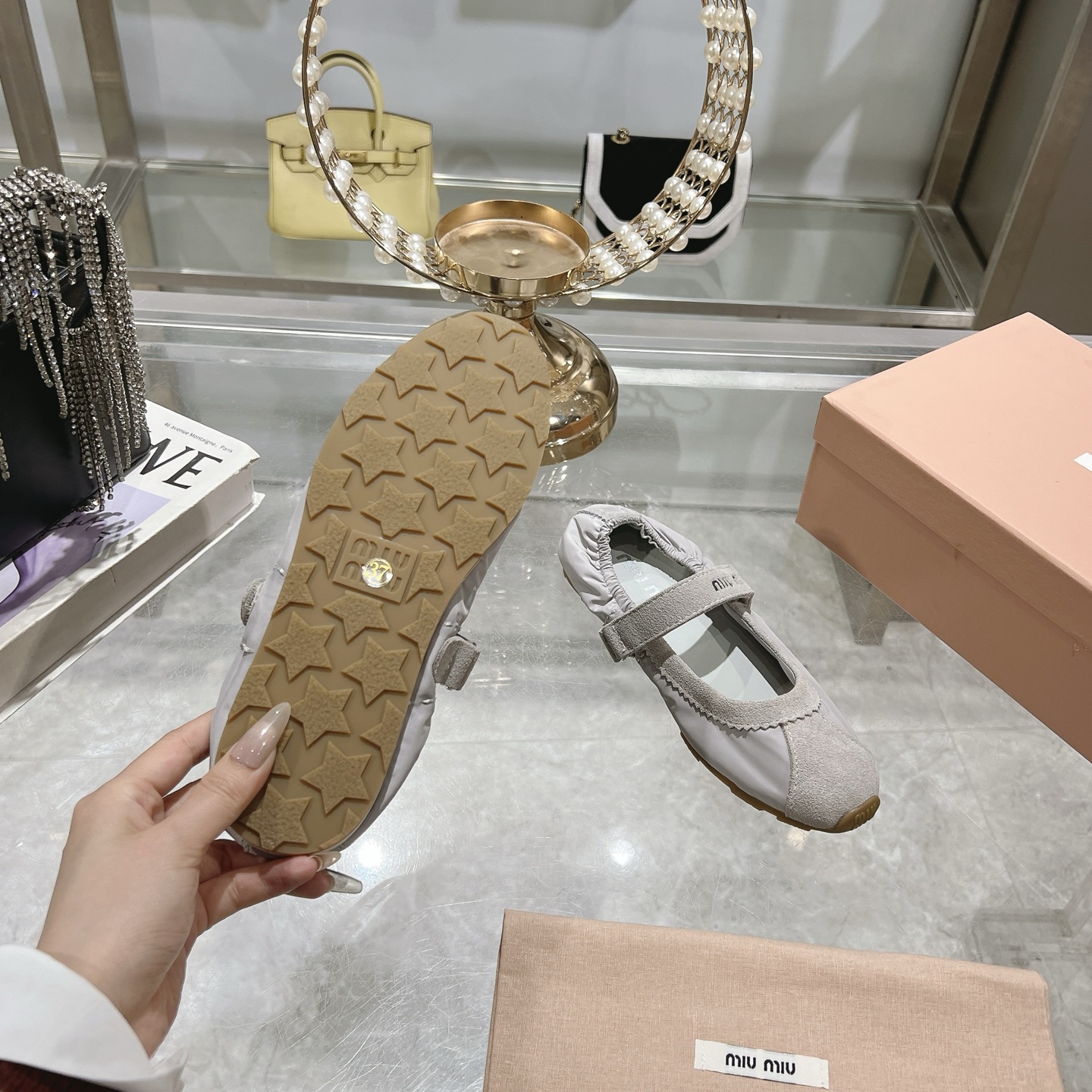 Miu Miu Women's Ballet Light Gray Flats - Image 10