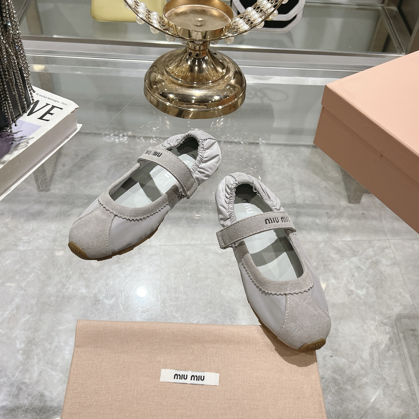 Miu Miu Women's Ballet Light Gray Flats