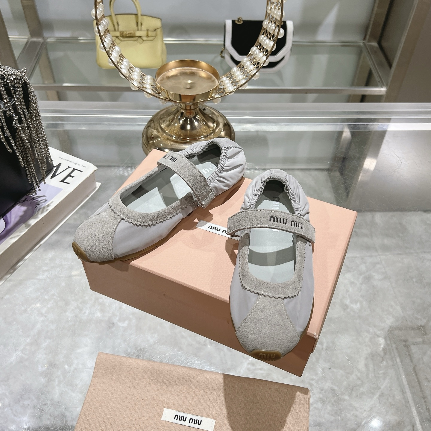 Miu Miu Women's Ballet Light Gray Flats - Image 5