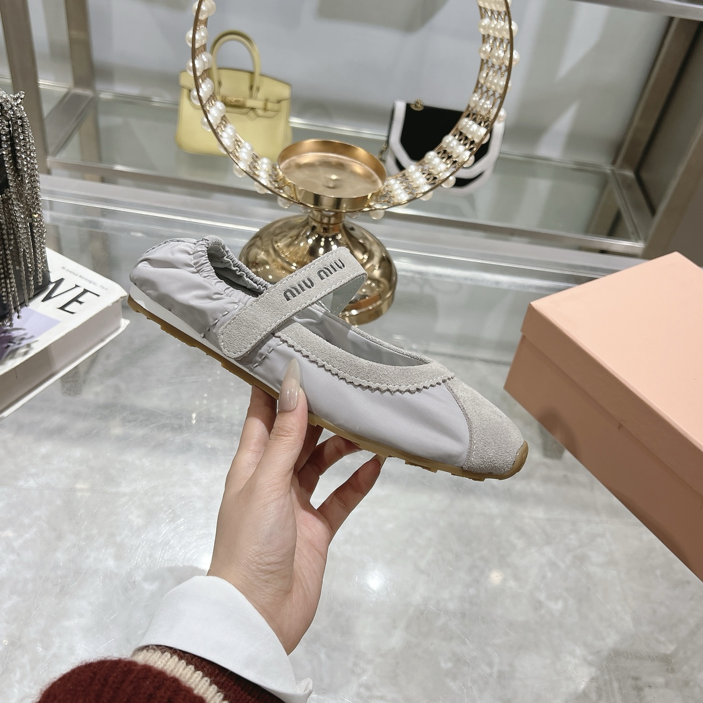 Miu Miu Women's Ballet Light Gray Flats - Image 4