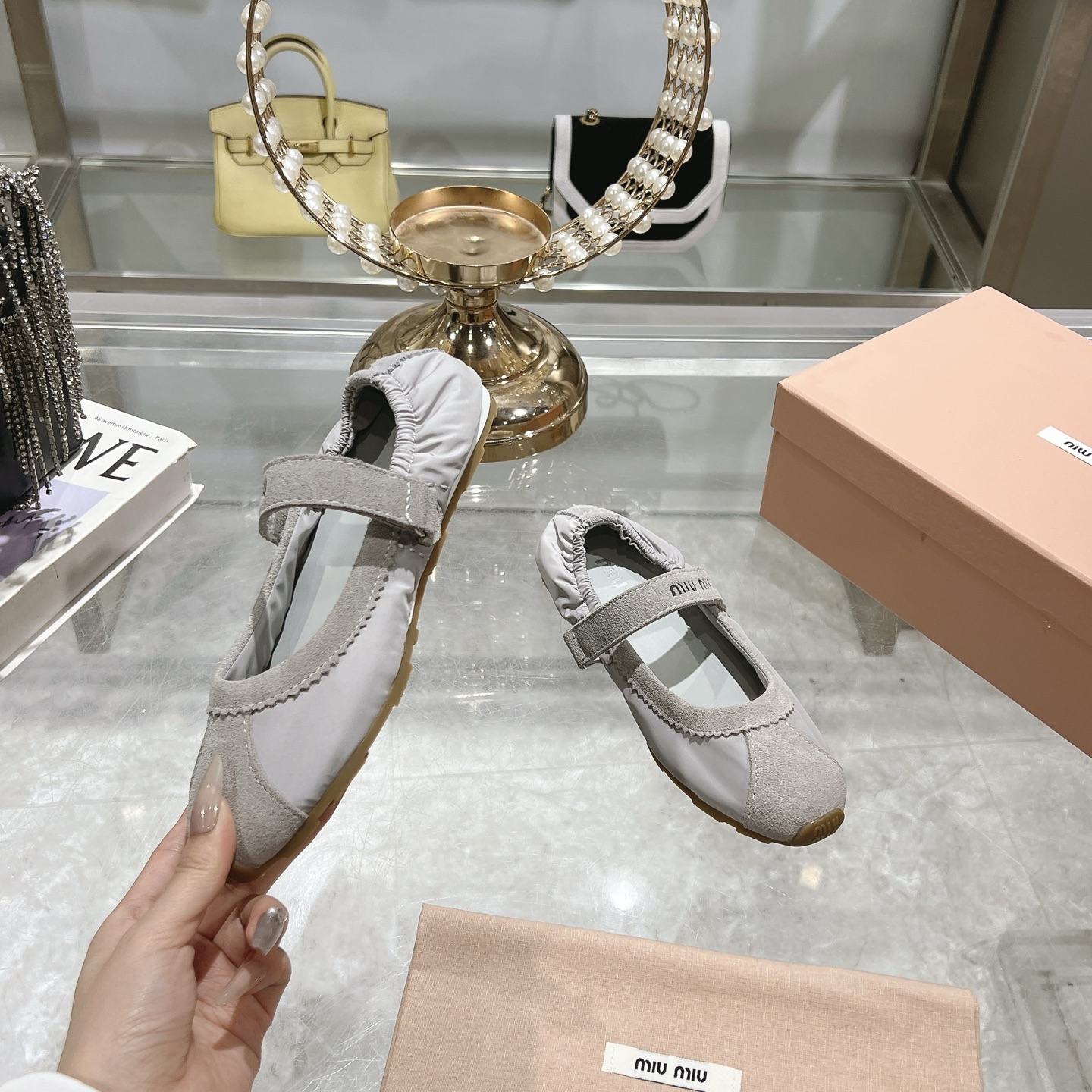 Miu Miu Women's Ballet Light Gray Flats - Image 3