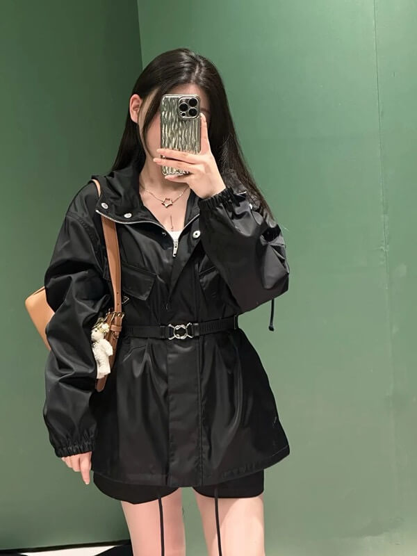 Prada Re-Nylon Hooded  Black Blouson Jacket