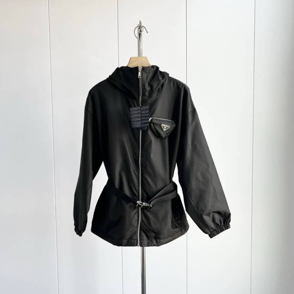 Prada Re-Nylon Hooded Blouson  Black Jacket