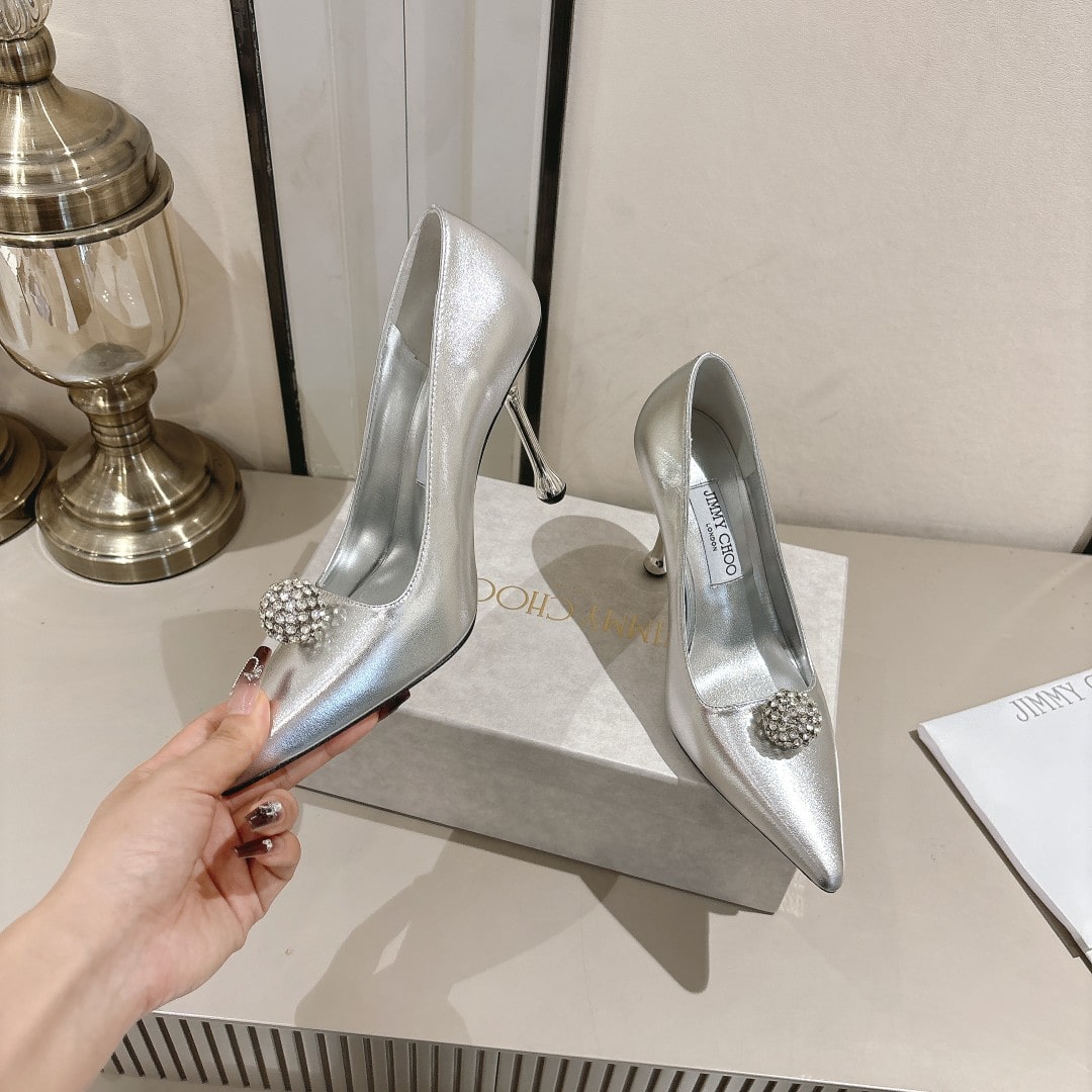 Jimmy Choo Romy 85 Pumps in Silver Satin - Image 3
