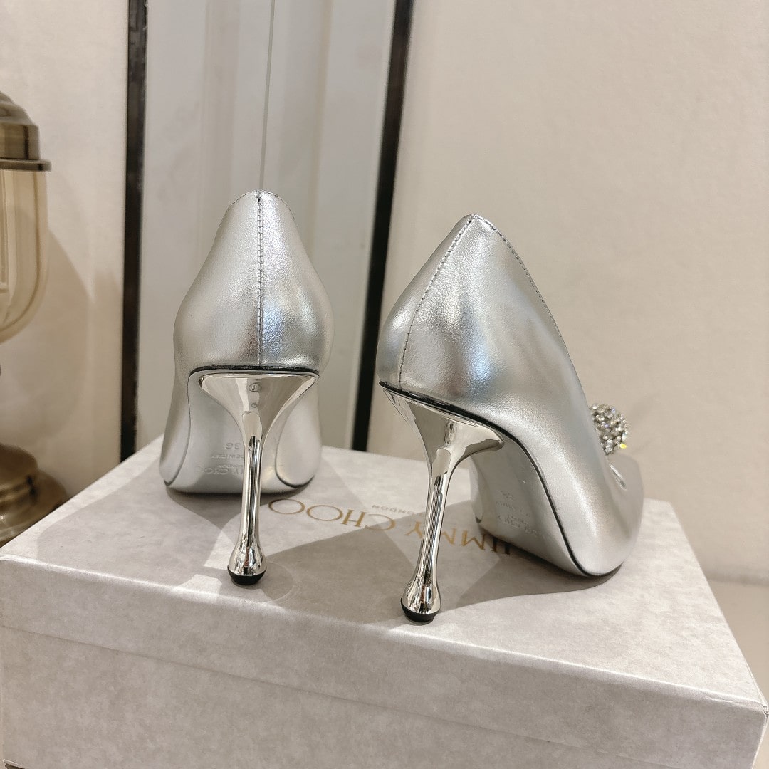 Jimmy Choo Romy 85 Pumps in Silver Satin - Image 4