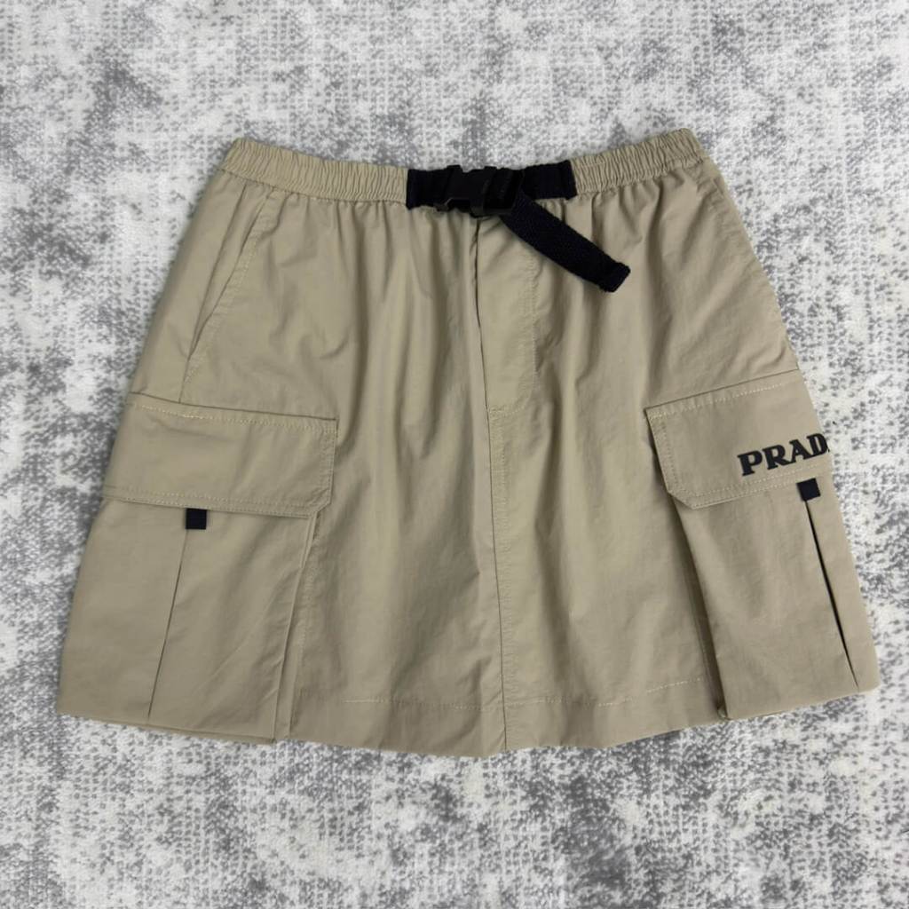 Prada Nylon Beige Cargo Mini Skirt