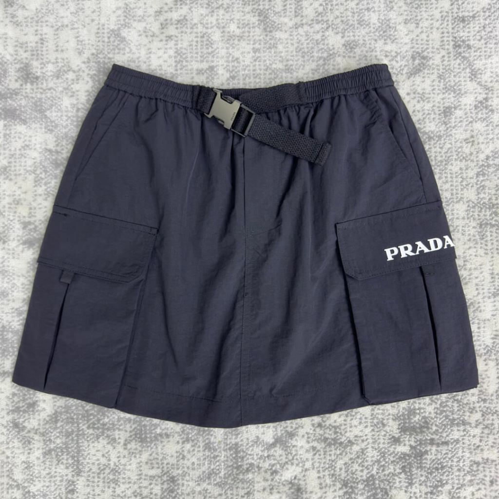 Prada–Style Nylon Cargo Mini Skirt – Black