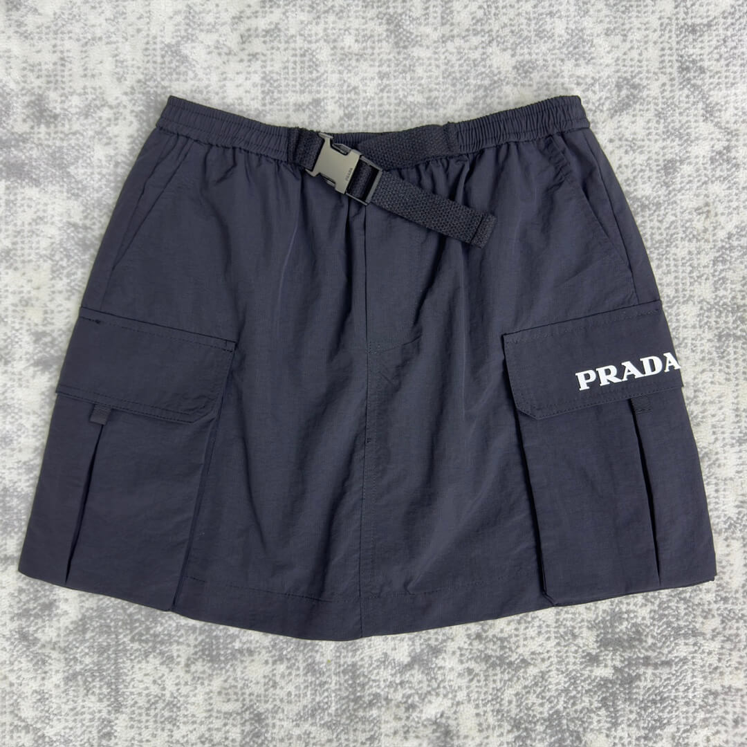 Prada–Style Nylon Cargo Mini Skirt – Black