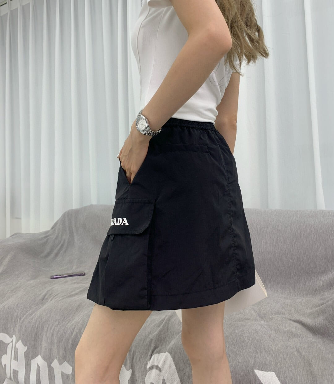 Prada–Style Nylon Cargo Mini Skirt – Black - Image 4