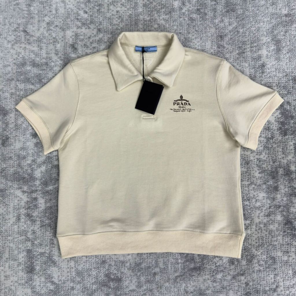 Prada Logo-Printed Short-Sleeved Fleece Polo Shirt