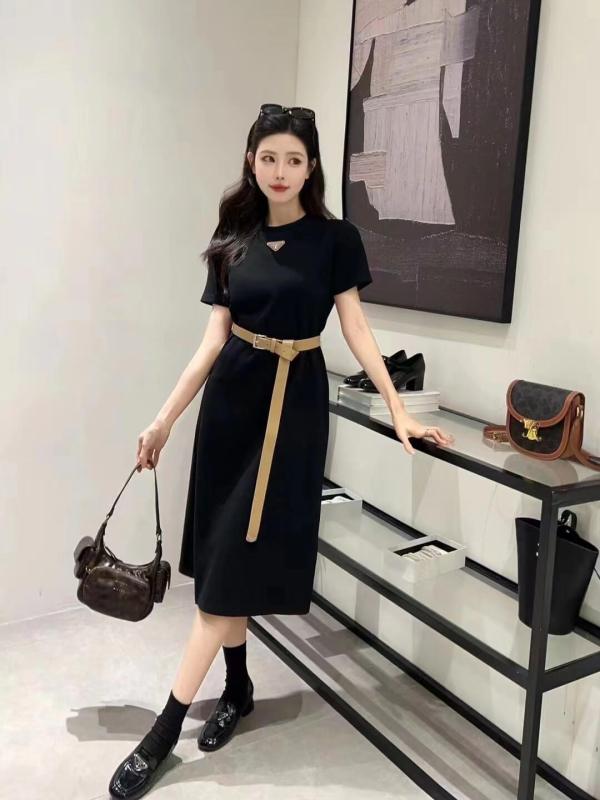 Prada Triangle Hem Chain Decor Maxi Skirt Dress