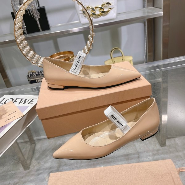 Miu Miu Beige Patent Leather Mary Jane Pumps