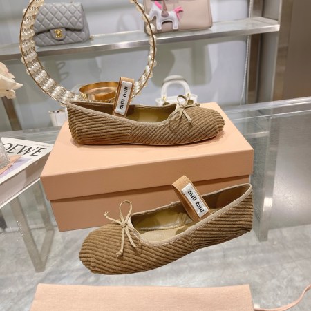 Miu Miu Light Brown Corduroy Ballet Flats