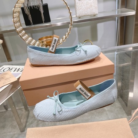 Miu Miu Light Blue Corduroy Ballet Flats