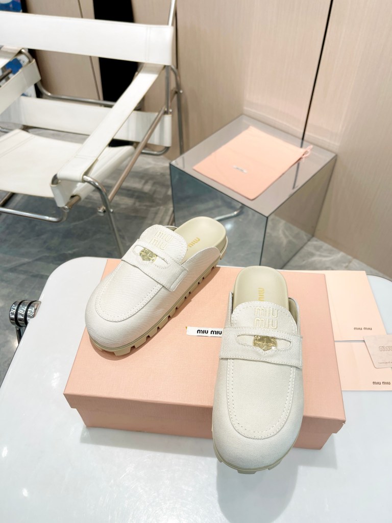 Miu Miu Light Grey Denim Loafers