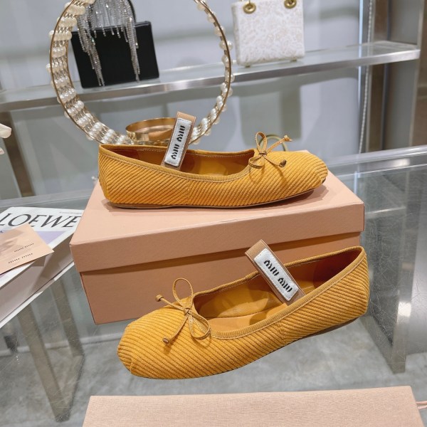 Miu Miu Orange Corduroy Ballet Flats