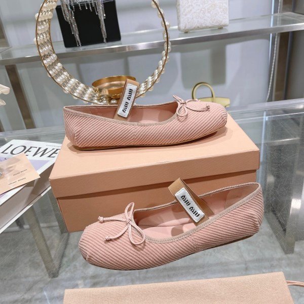 Miu Miu Pink Corduroy Ballet Flats
